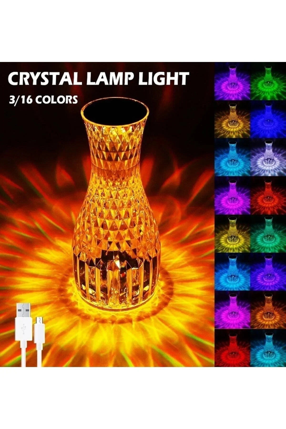 Kristal Masa Lambası Rgb Renk Değiştiren Gece Lambası 16 Renk Ve 4 Mod Dokunmatik Kontrol görsel 2