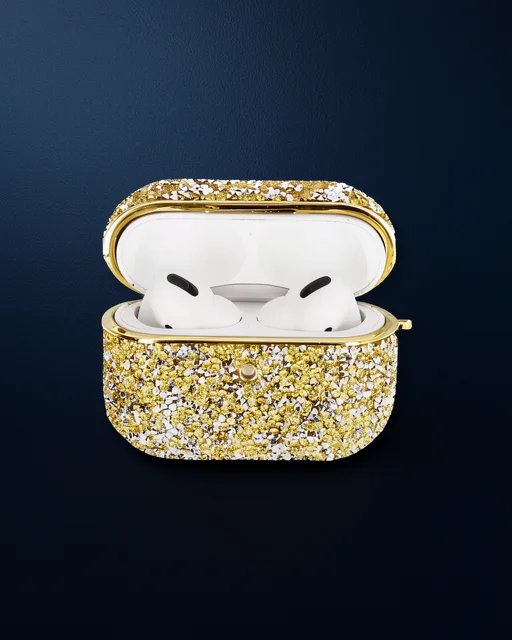 Apple Airpods Pro 2 (2.nesil) Luz Taşlı Kılıf - Gold