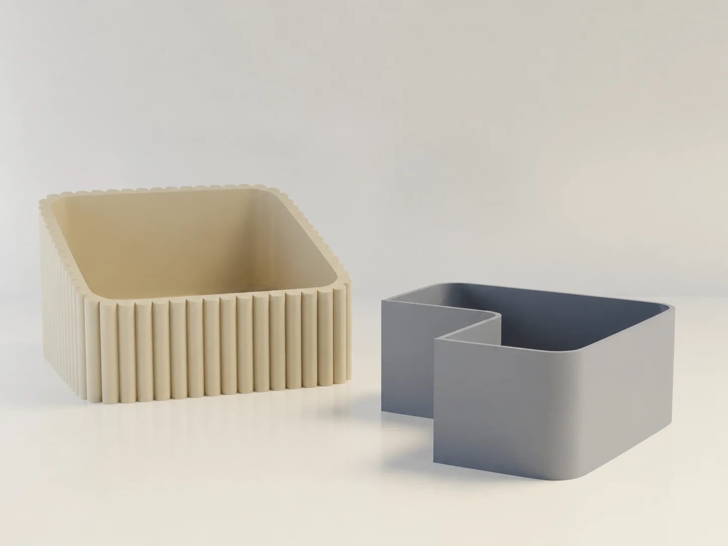 3D Baskı Fıstık Kasesi - Çift Hazneli Kabuk Ayırıcı Sunum Kasesi - Bej Gri görsel 2