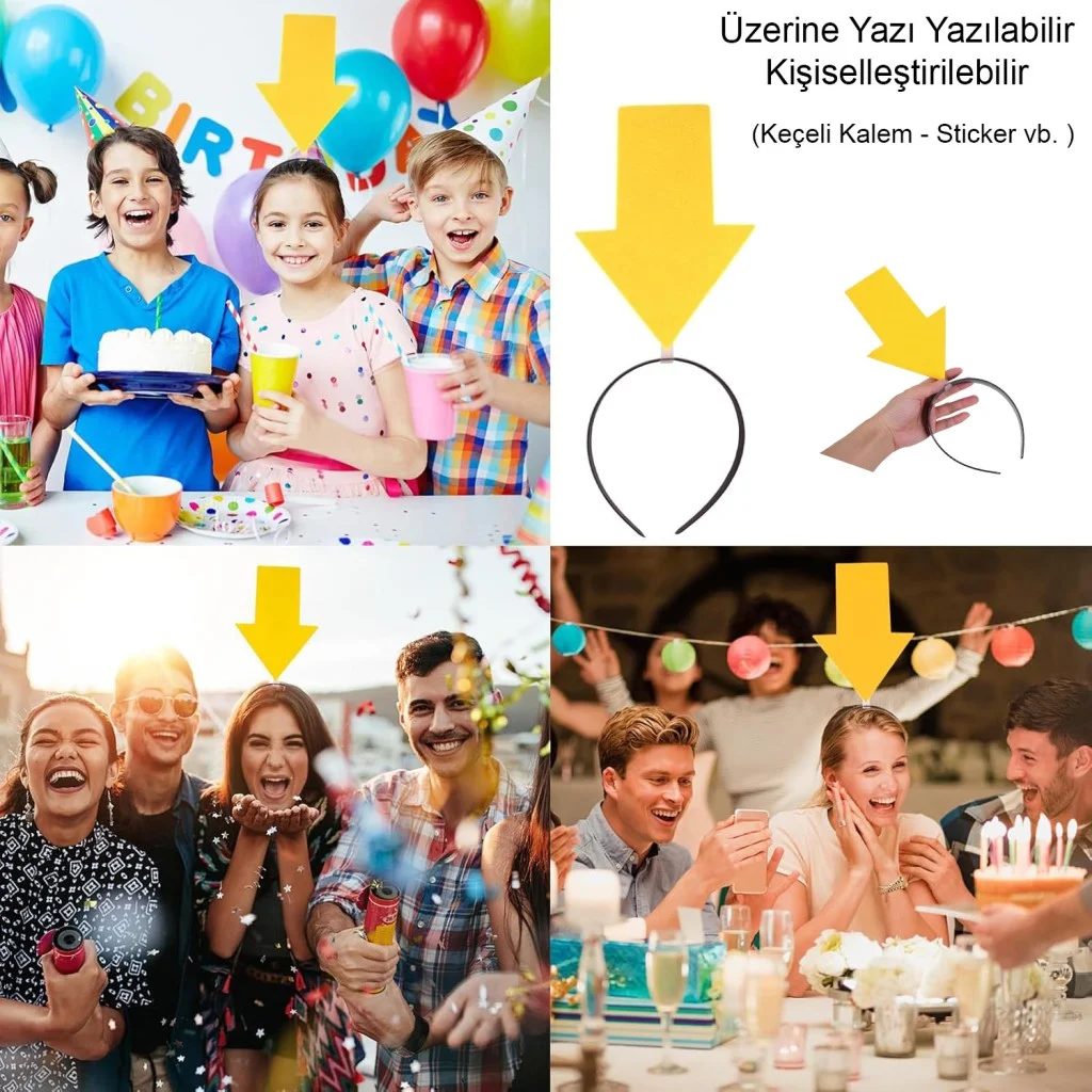 Kişiselleştirilebilir Ok Taç – Üzerine Yazı Yazılabilen Parti Tacı Sarı Renk görsel 2