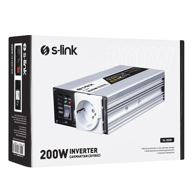 S-Link SL-200W-12 200 Watt DC 12V - AC 230V Anahtarlı Tek USB Portlu Çakmaktan Power Inverter görsel 4