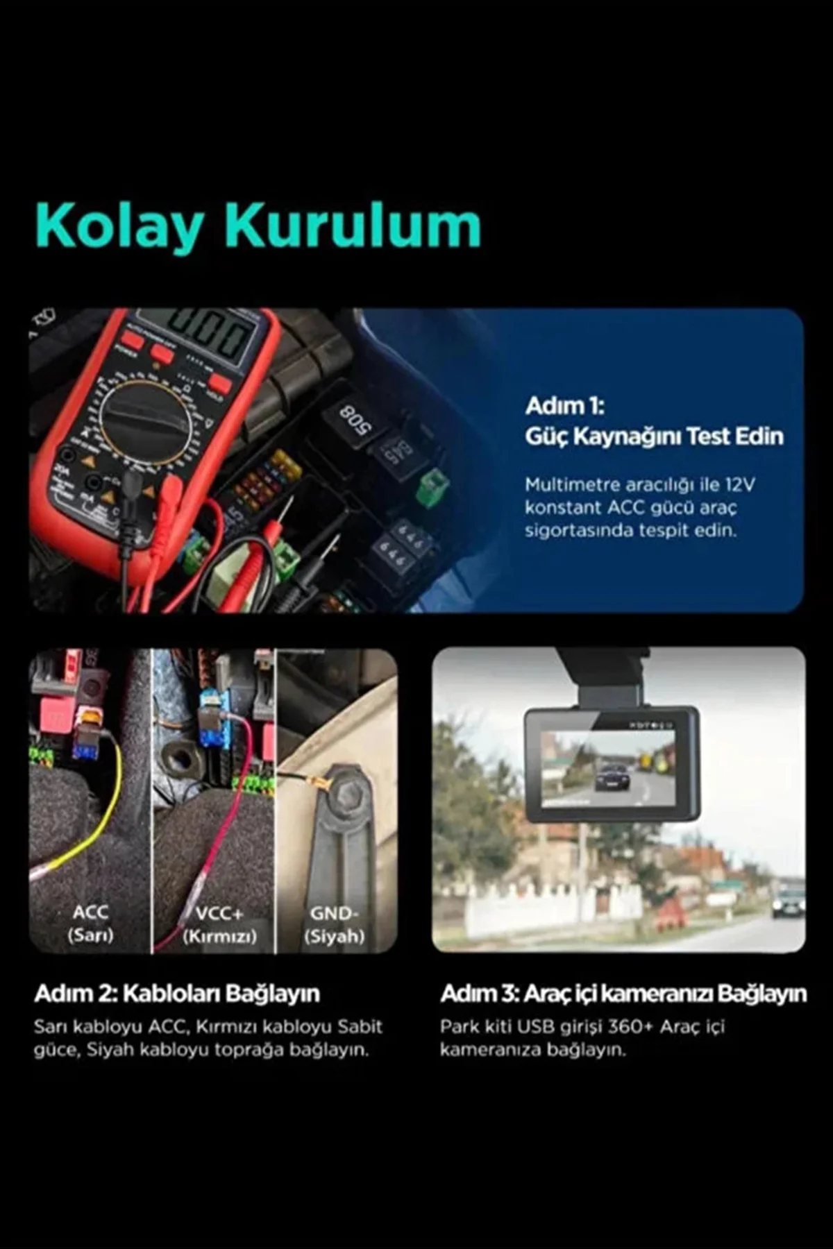 Park Modu Kablosu Type-C Akü Sigorta Bağlantı Kablosu Araç İçi Kamera Tüm Kameralara Uyumlu görsel 2