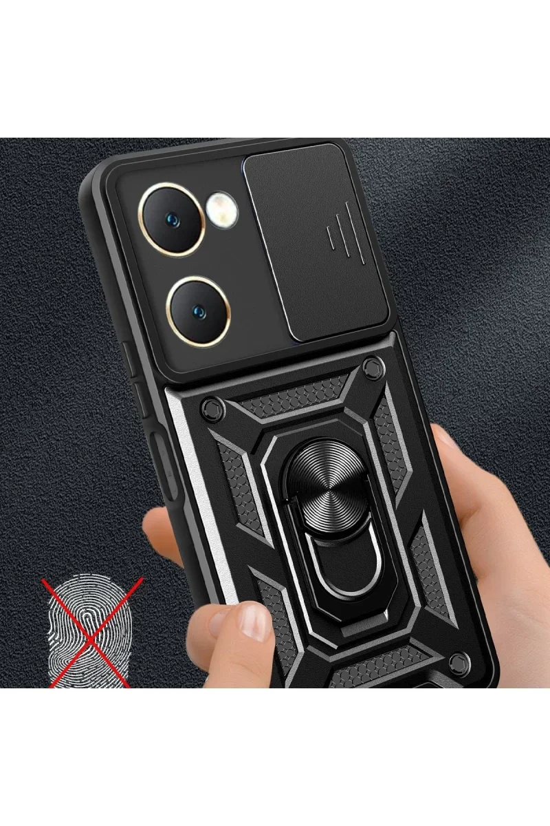 Vivo Y18 Kılıf Pars Lens Yüzüklü Silikon - Siyah görsel 3
