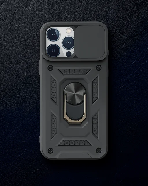 Apple İphone 15 Pro Max Kılıf Pars Lens Yüzüklü Silikon - Siyah