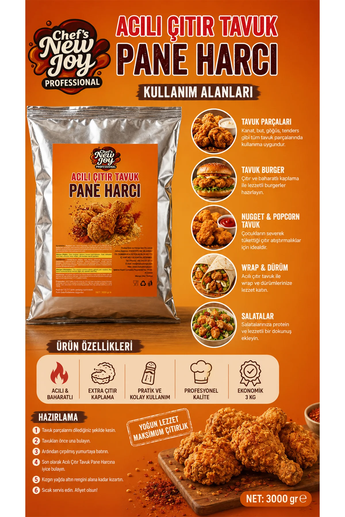 Acılı Çıtır Tavuk Pane Harcı 3000 gr Acılı Kaplama Harcı görsel 3