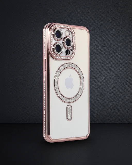 Apple İphone 14 Pro Kılıf Joke Simli Magneticsafe Kılıf - Pembe
