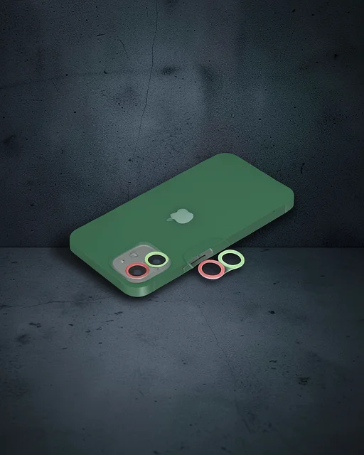 Apple İphone 12 Mini Renkli Kamera Lens Koruma Cam - Yeşil-pembe