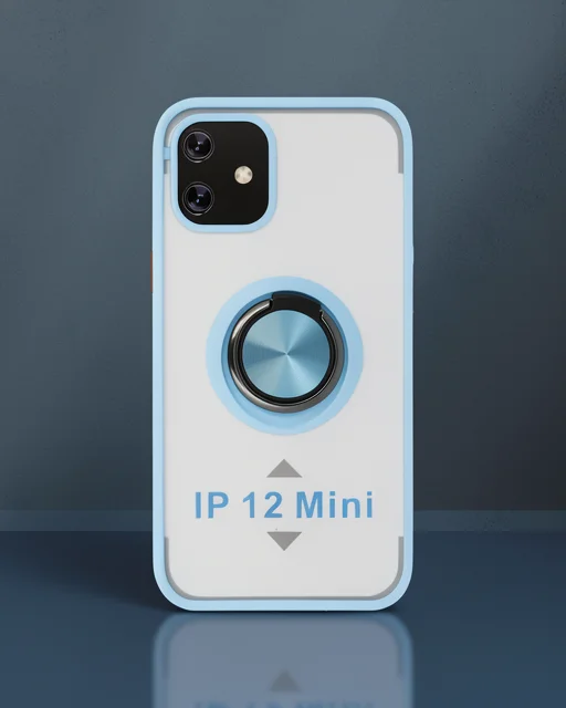 Apple İphone 12 Kılıf Montreal Yüzüklü Silikon Kapak - Buz Mavi
