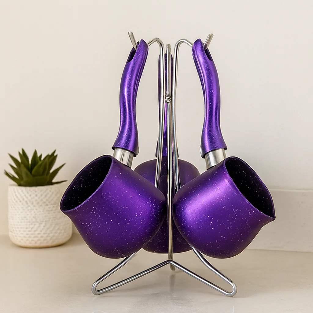 Granit Çelik Cezve Seti (230/280/380 ml) Metal Standlı