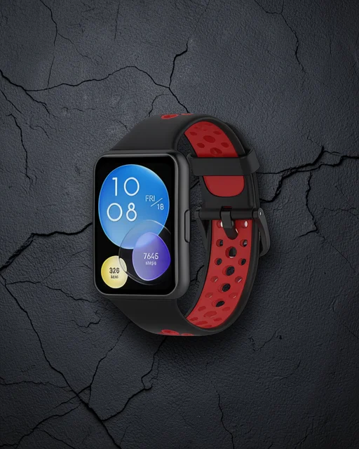 Huawei Watch Fit 2 Spor Delikli Kordon - Siyah-kırmızı
