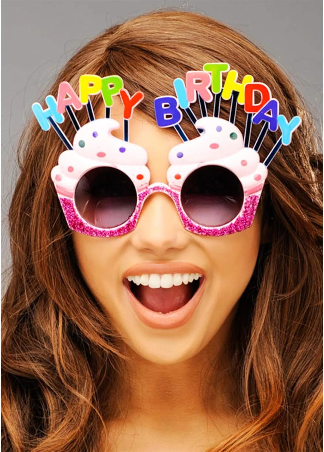 Happy Birthday Yazılı Pembe Fuşya Renk Parti Gözlüğü 12x7 cm görsel 2