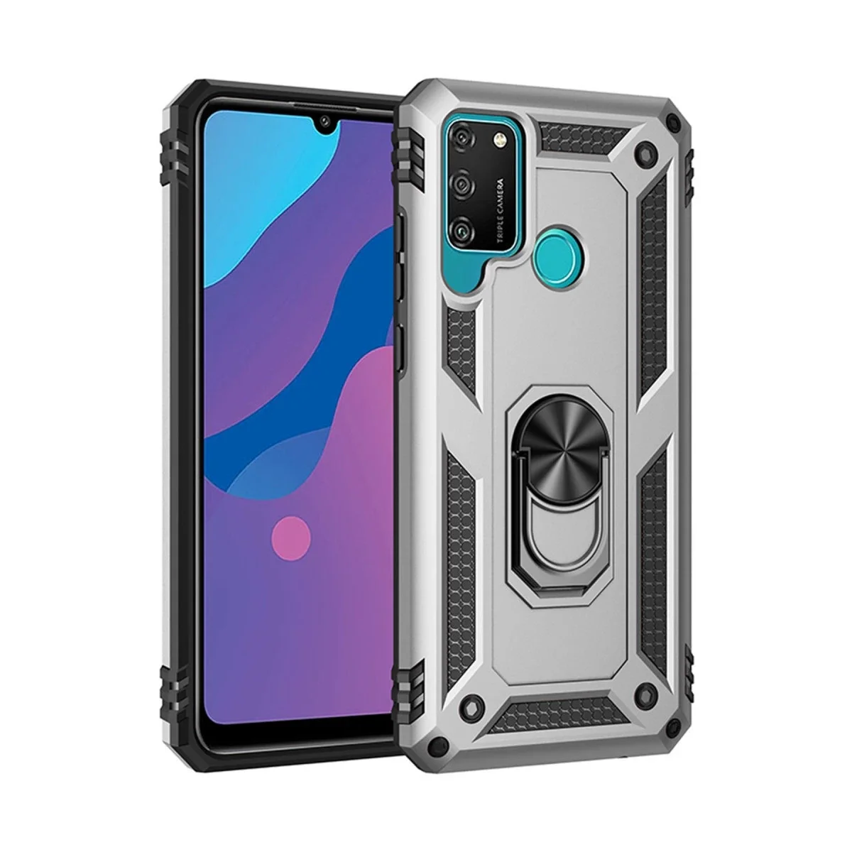 Huawei Y6P Kılıf Sofya Yüzüklü Silikon Kapak - Gümüş görsel 3