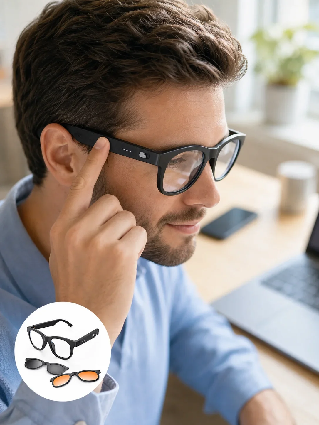 Yapay Zekâ Destekli Akıllı Bluetooth Gözlük Dokunmatik Kontrol Manyetik Lens ve Kablosuz Görüşme Özellikli görsel 4