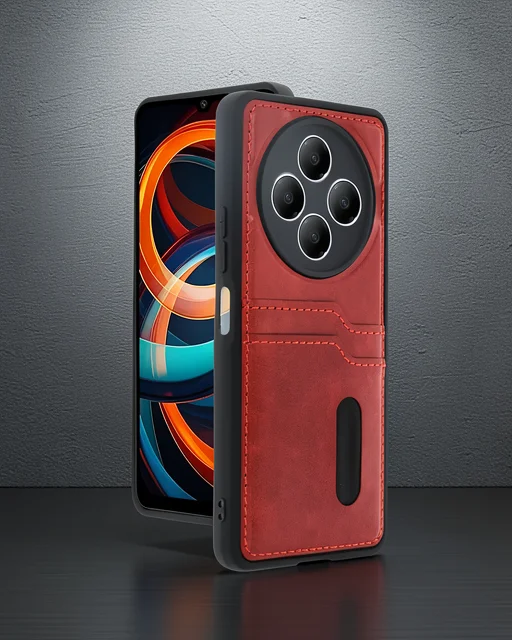 Xiaomi Redmi 14c Kılıf Sara Kartvizitli Deri Kılıf - Kırmızı