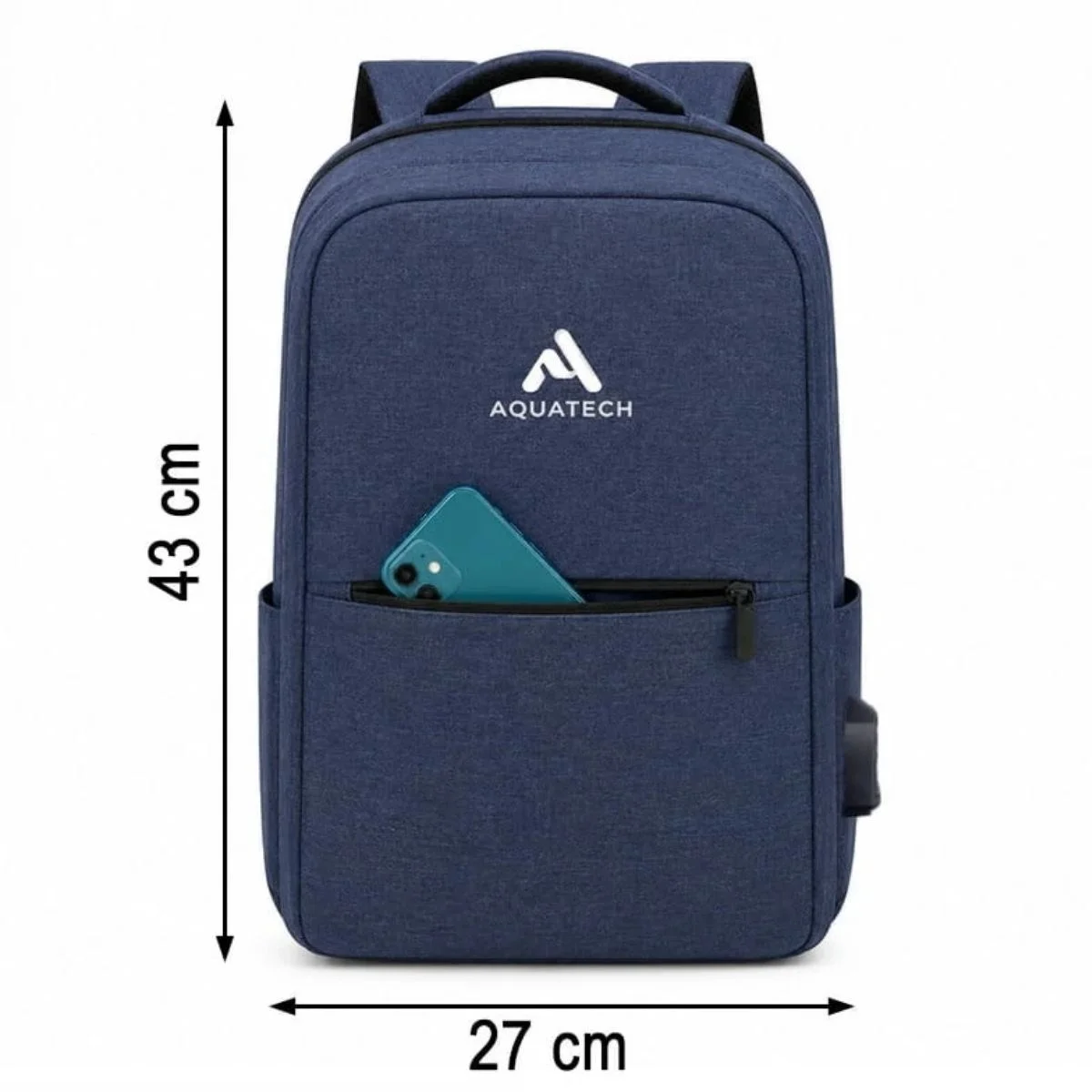 Lacivert Laptop Sırt Çantası, Bilgisayar Korumalı İç Bölmeli Notebook Çantası, Organizer Cepli ve USB Şarj Portlu görsel 5