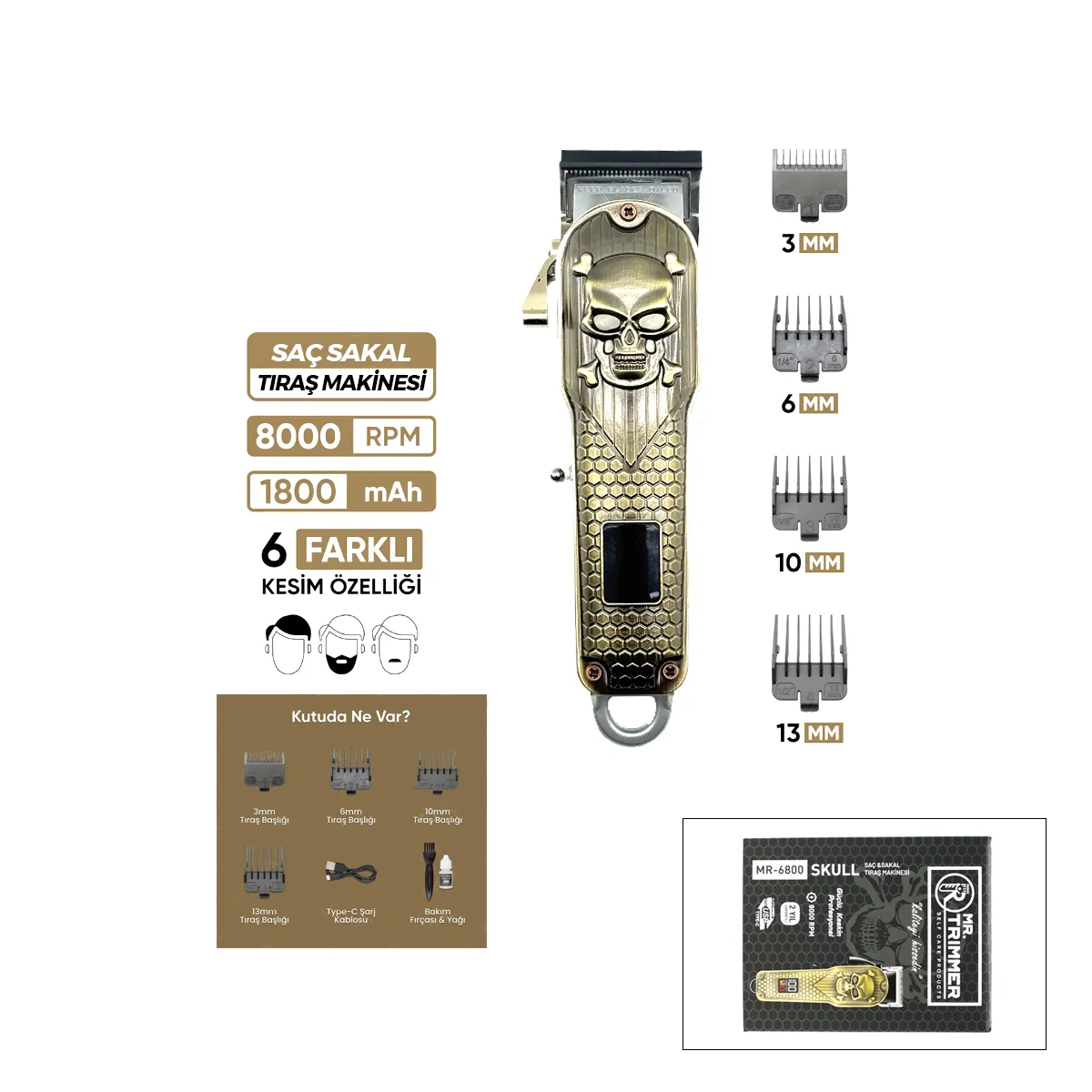Saç ve Sakal Kesme Makinesi - Ayarlı Bıçak 0,1–0,5 mm, 8000 RPM görsel 2
