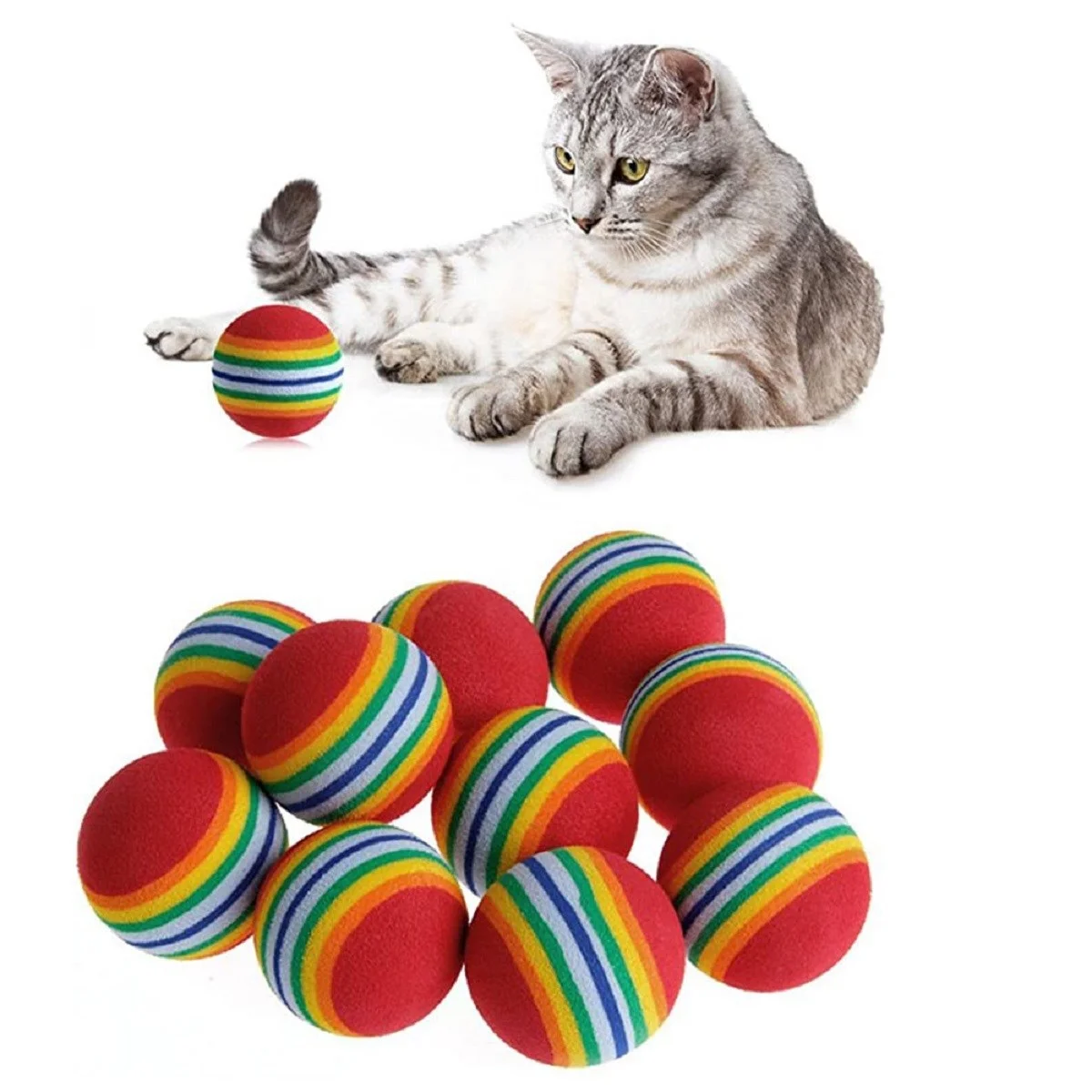 3lü Gökkuşağı Sünger Kedi Köpek Çiğneme Oyun Topu 4,2 cm görsel 2