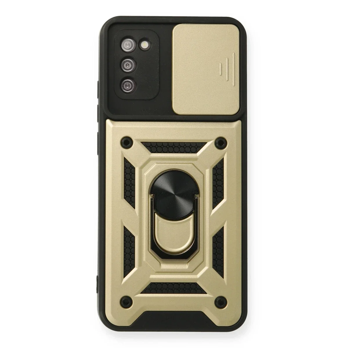Samsung Galaxy A03S Kılıf Pars Lens Yüzüklü Silikon - Gold