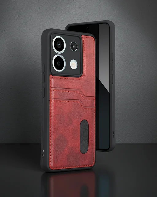 Xiaomi Redmi Note 13 Pro 4g Kılıf Sara Kartvizitli Deri Kılıf - Kırmızı