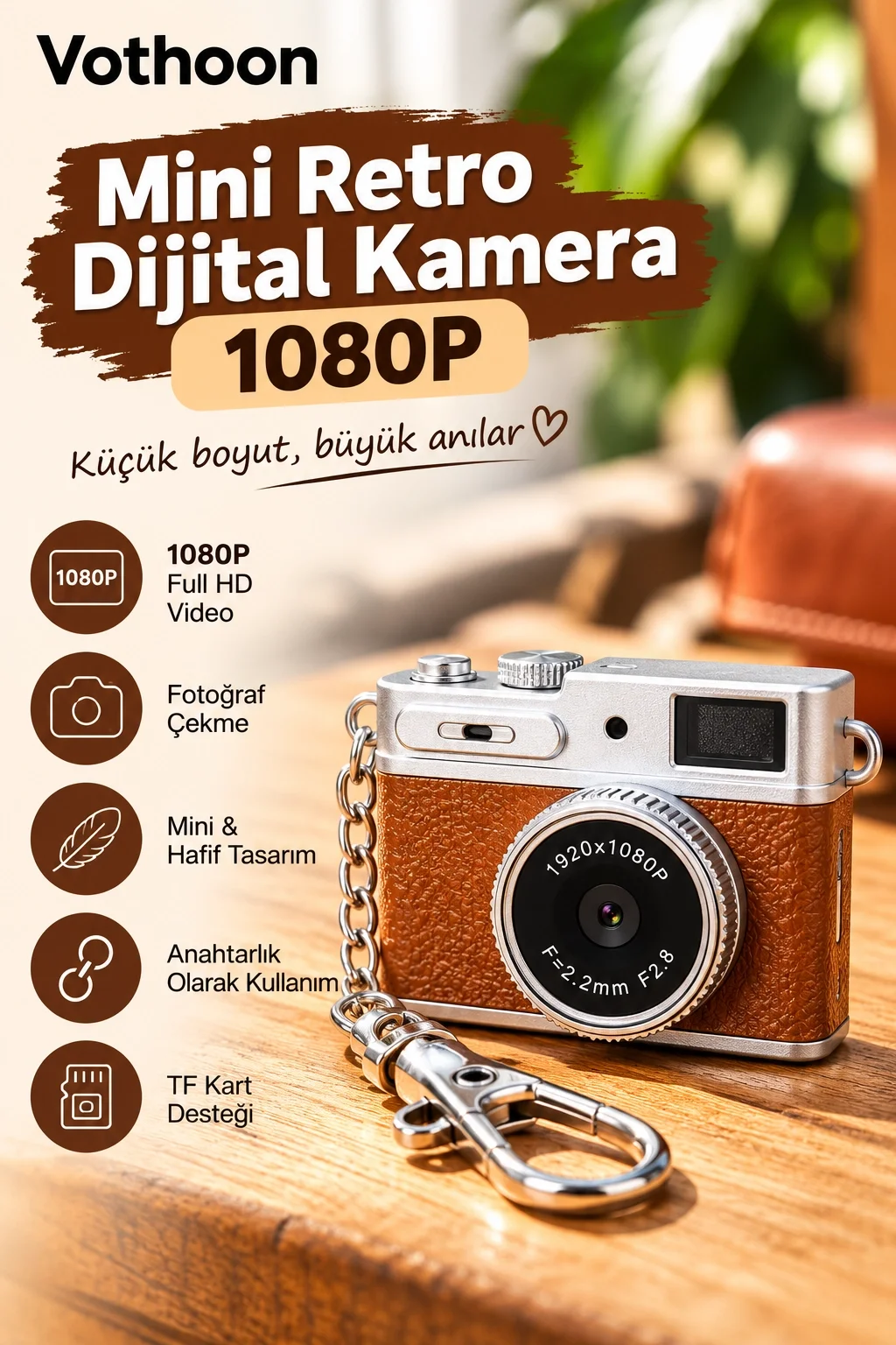 Mini Retro Dijital Kamera 1080P Full HD Fotoğraf & Video Çekimi LCD Ekran Mini Kamera TF Kart Destekli