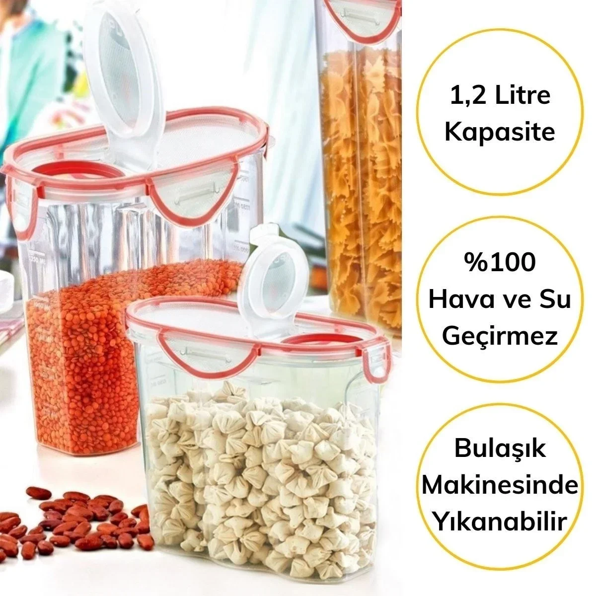 Kilitli Kapaklı Contalı Hava,Su Sıvı Geçirmez 1,2 Litre Erzak Saklama Kabı-SA580 görsel 3