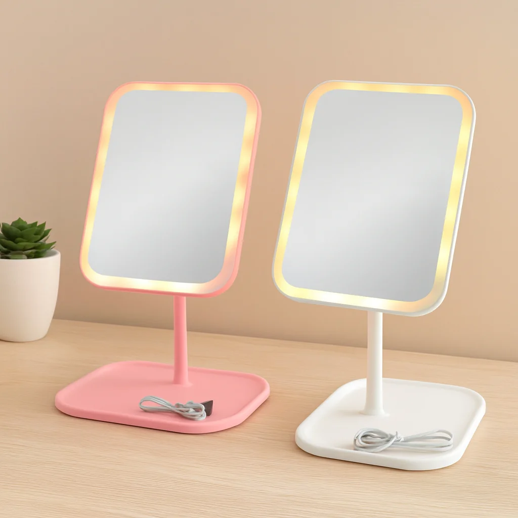 7\" LED USB Şarjlı Dikdörtgen Makyaj Aynası, 90° Ayarlı