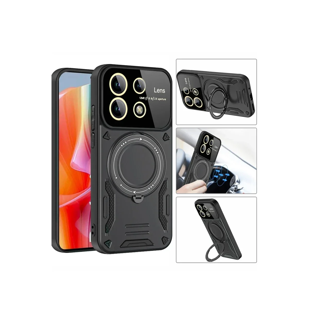 Xiaomi Redmi Note 13 Pro 4G Kılıf Joy Lens Standlı Kapak - Lacivert görsel 3