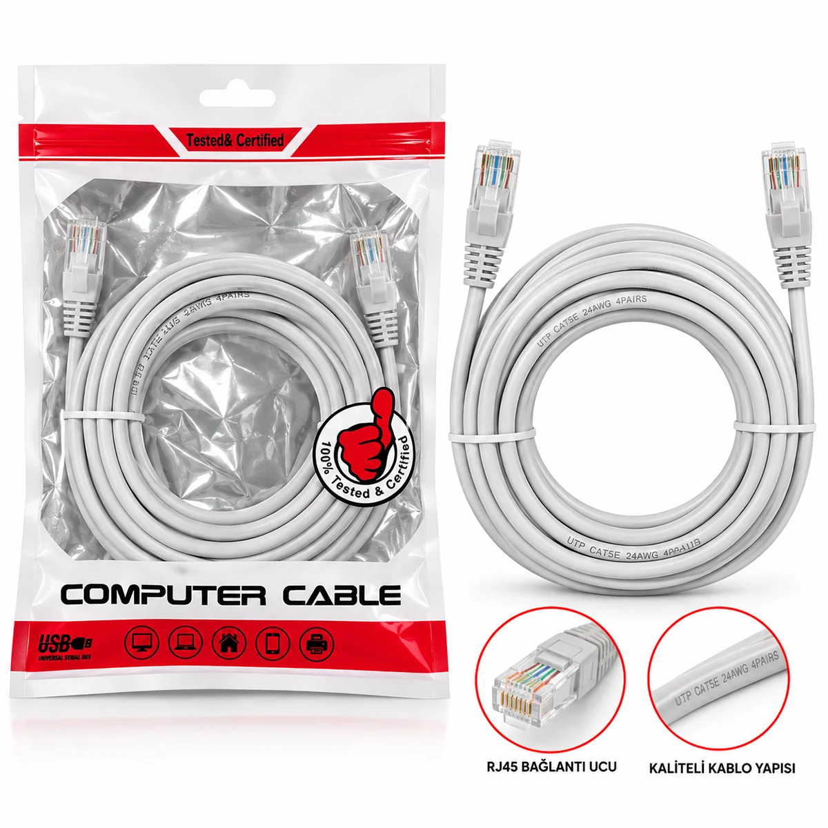 CAT6 Ethernet Data Kablosu 10 m görsel 2