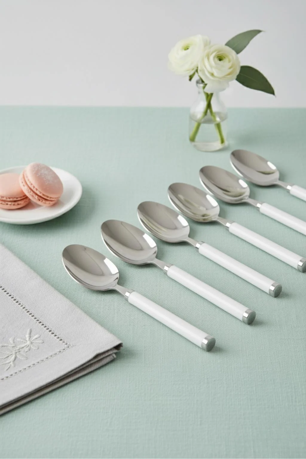 6’lı Paslanmaz Çelik Yemek Kaşığı Seti Beyaz Saplı 15 cm