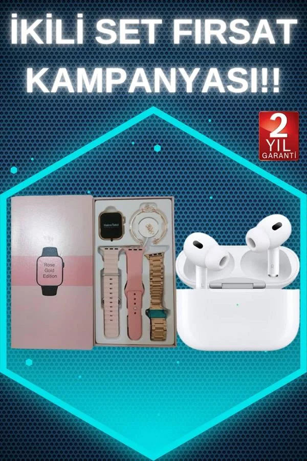 3 Kordonlu Pembe Amoled Ekran Akıllı Saat ve Yeni Nesil Pro Kablosuz Bluetooth Kulaklık ANC/ENC görsel 2