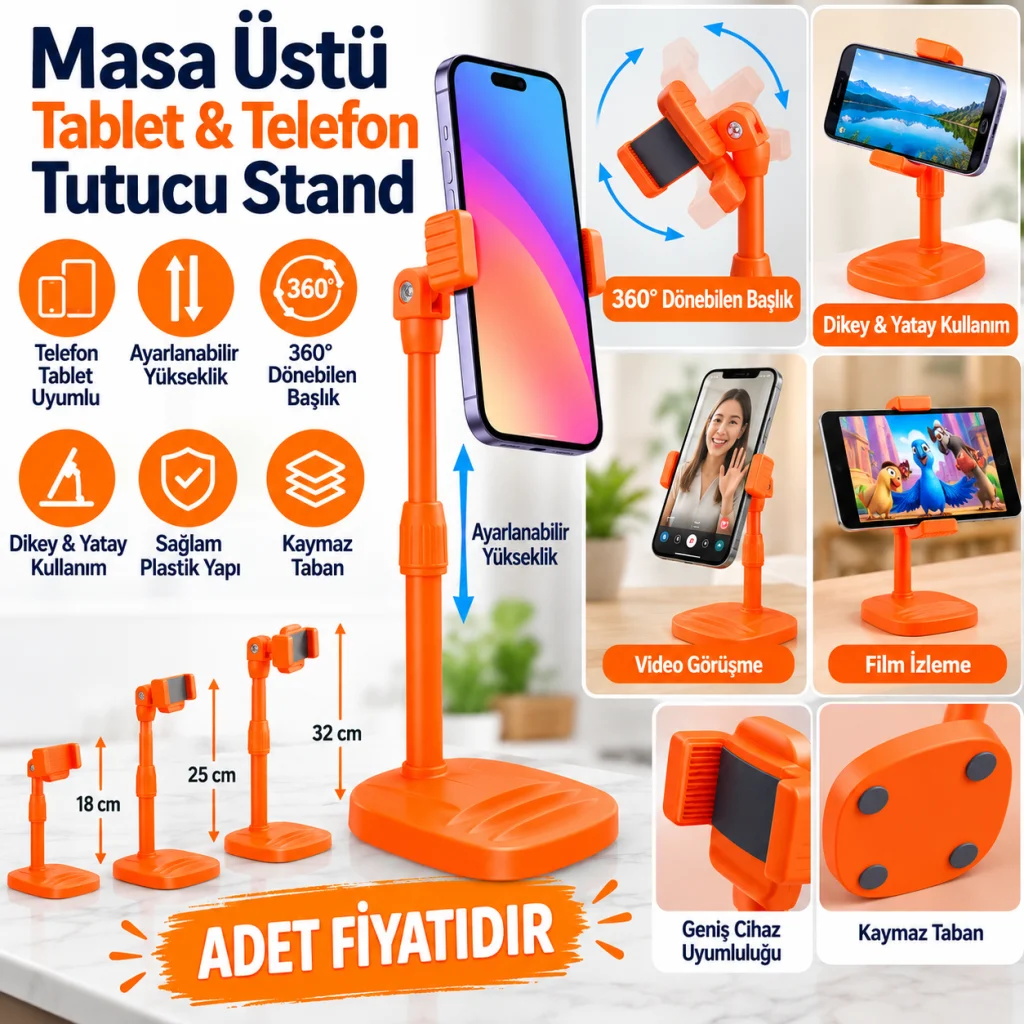 Masa Üstü Tablet ve Telefon Tutucu Plastik Aparat Turuncu Telefon Standı(adet fiyatıdır)