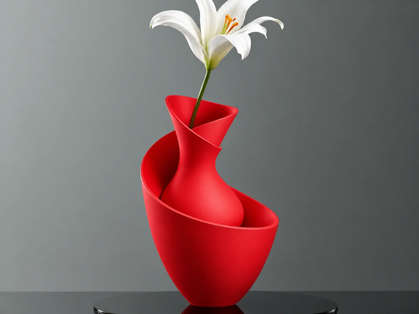 3D Baskı Bold Vazo - Akışkan Formlu Dekoratif Vazo-Kırmızı