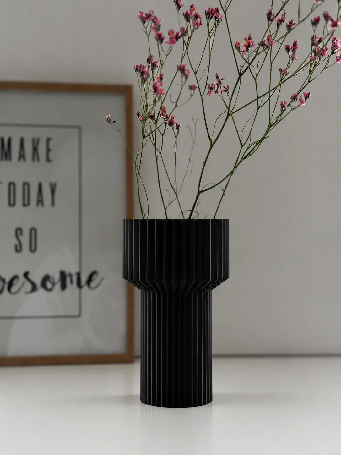 3D Baskı Modern Dekoratif Çiçek Vazosu - Minimal Silindir Tasarımlı Masaüstü Vazo, Ev ve Ofis Dekoru-Siyah görsel 2