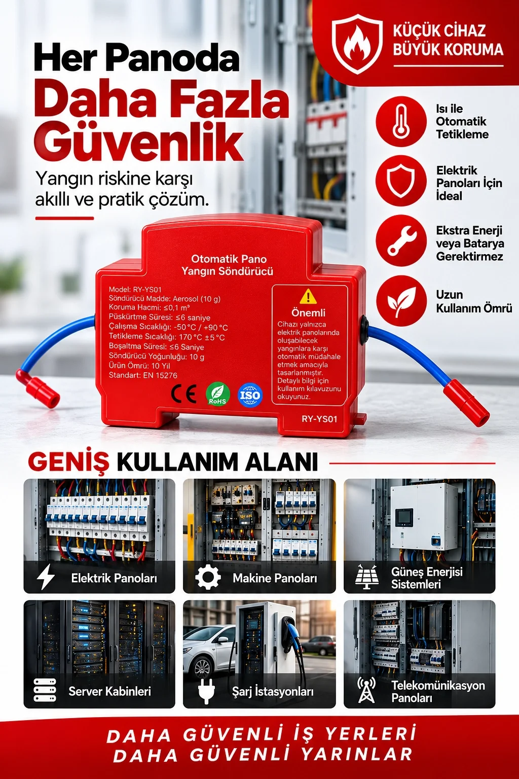 Otomatik Pano Yangın Söndürücü 20 Gr Aerosol Isı Sensörlü Elektrik Panosu Koruma Cihazı görsel 3