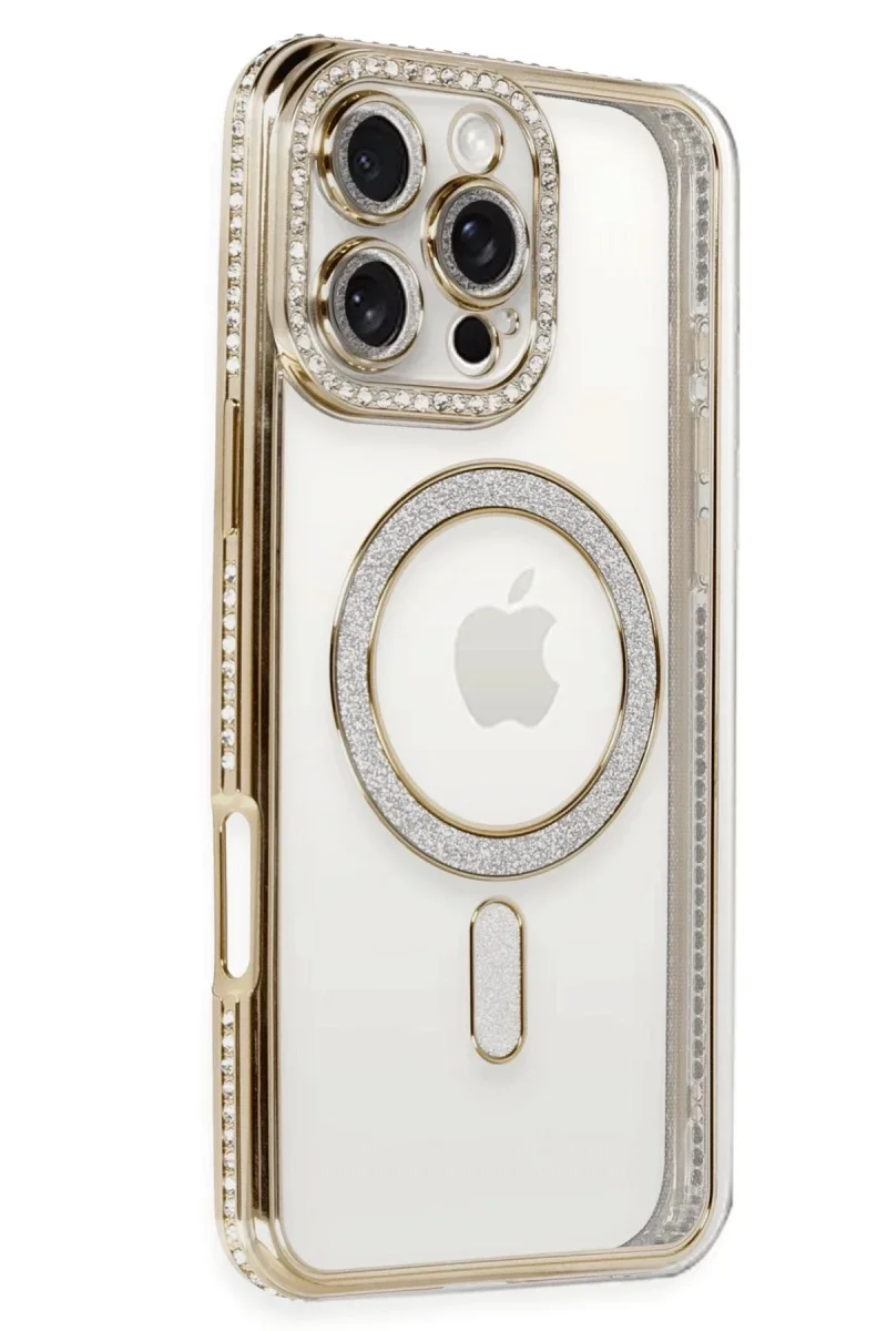 Apple iPhone 16 Pro Kılıf Joke Simli Magneticsafe Kılıf - Gold