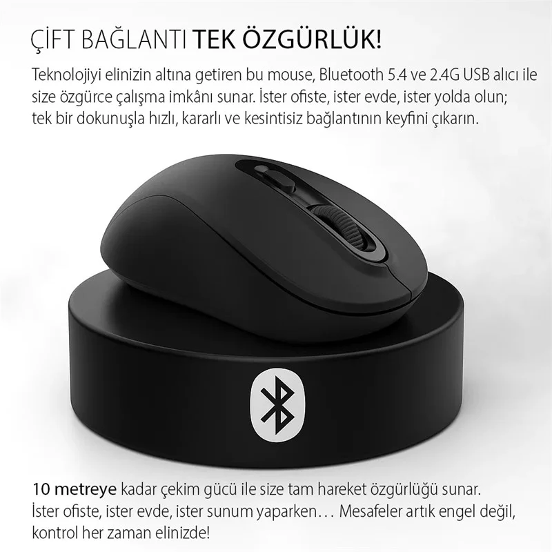 IWM-288T Bluetooth + Wıreless Ergonomıc Desıgn Sılent Mouse görsel 3