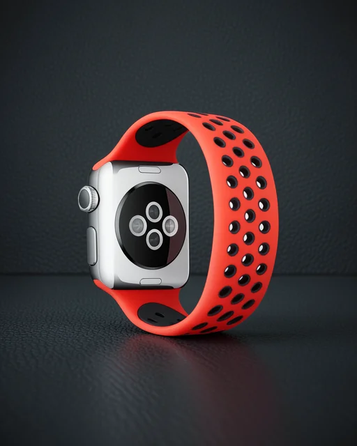 Apple Watch 42mm Ayarlı Delikli Silikon Kordon - Kırmızı-siyah
