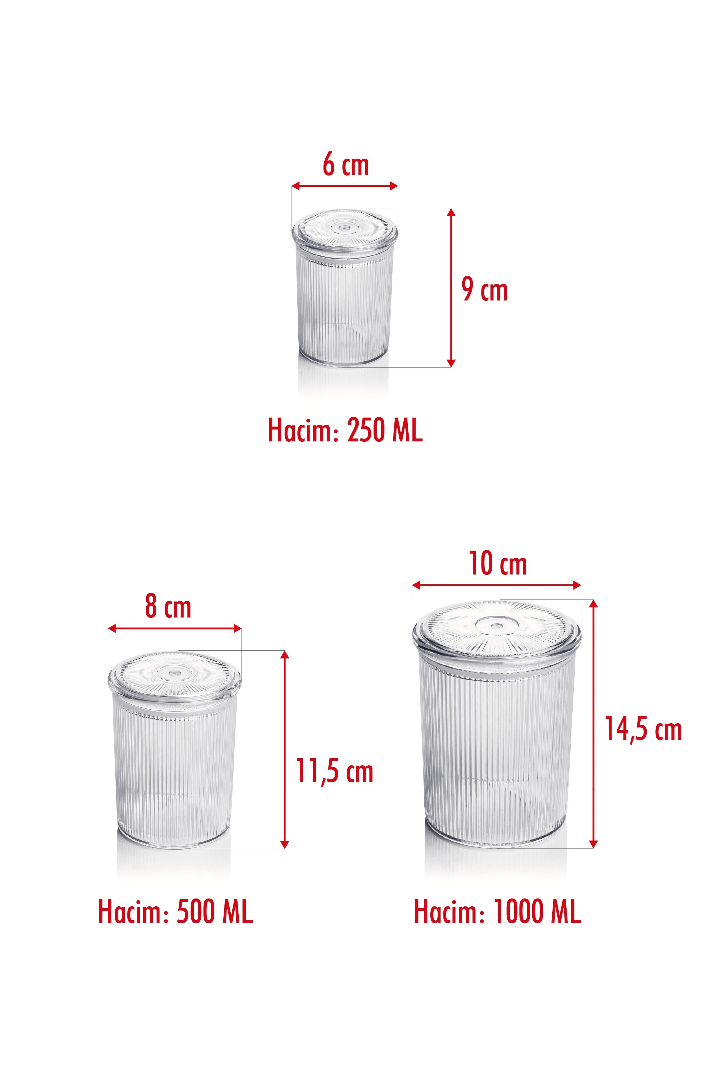 12'li Barok Yuvarlak 3 Boy Kavanoz Seti & Saklama Kabı & Erzak Kabı (4*1000 ML, 4*500 ML,4*250 ML) görsel 5