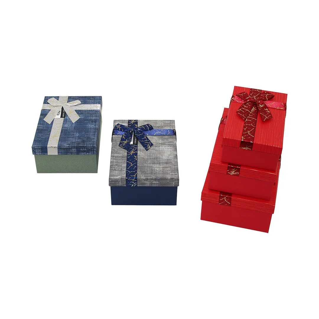 3PCS D.dörtgen Çizgili x Renkli Karton Hediye Kutusu Kurdelalı 22.5X15.5-20.5X13.5-18.5X11.5CM