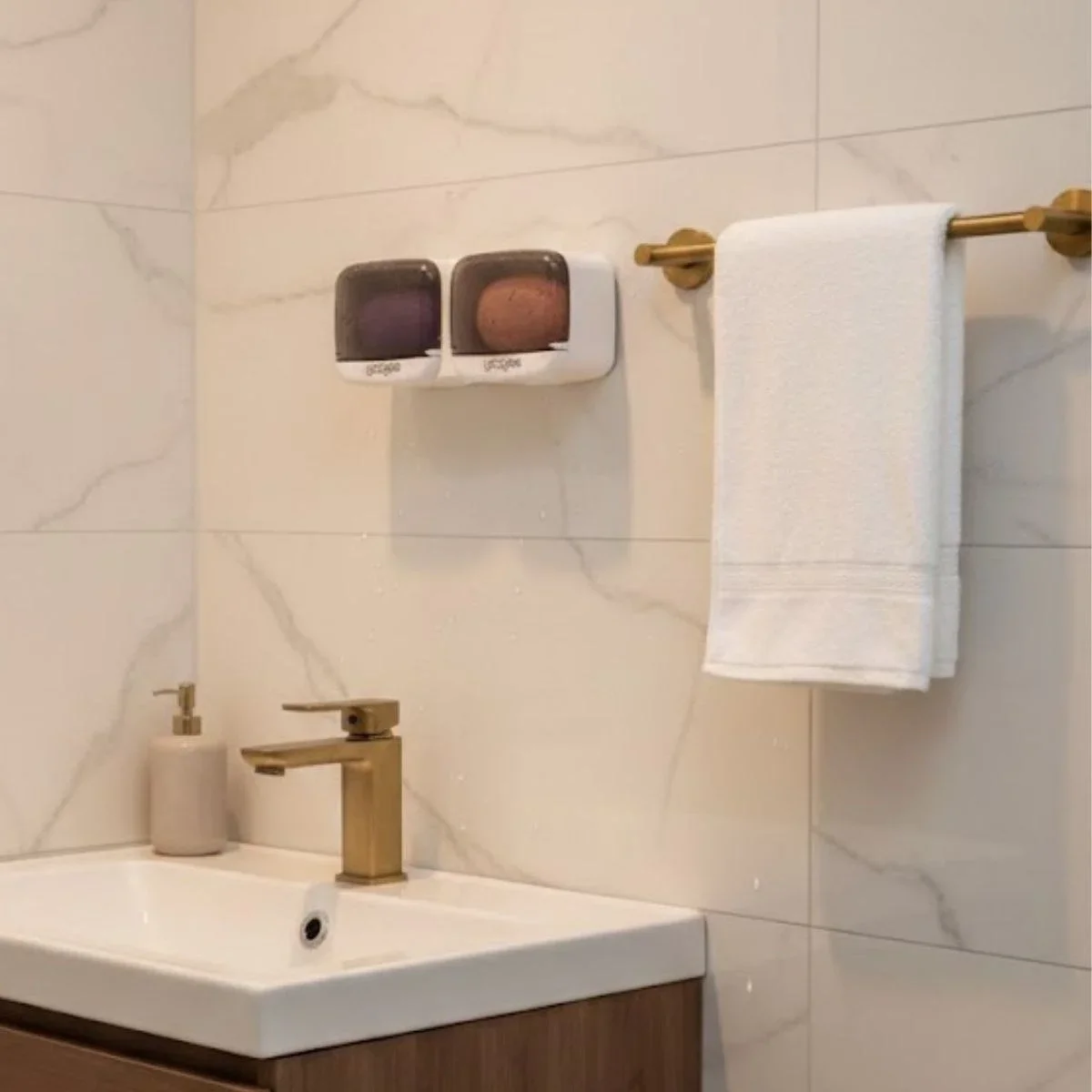 Duvara Monte İkili Kapaklı Plastik Katı Sabunluk Organizer – Banyo & Mutfak İçin Yapışkanlı Sabun Kutusu ve Düzenleyici görsel 3