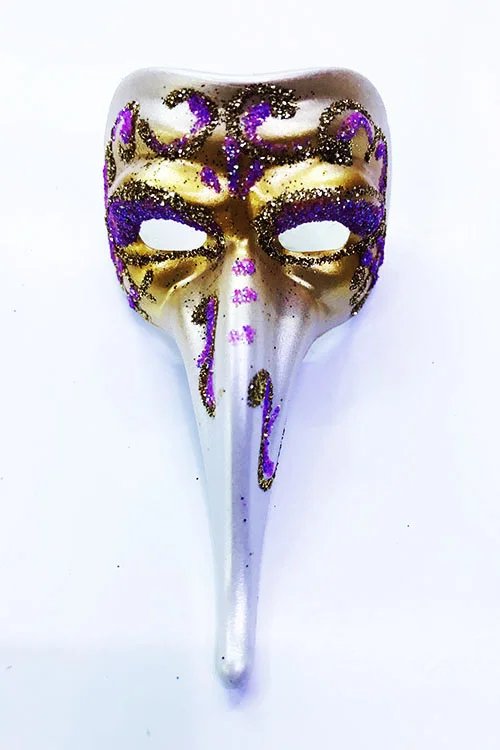 Fuşya Renk İşlemeli Serak Malzemeden İmal Venedik Uzun Maske Magnet