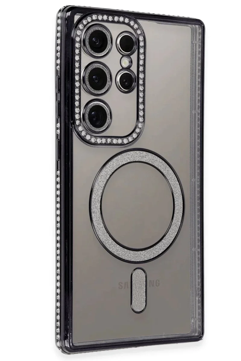 Samsung Galaxy S24 Ultra Kılıf Joke Simli Magneticsafe Kılıf - Siyah