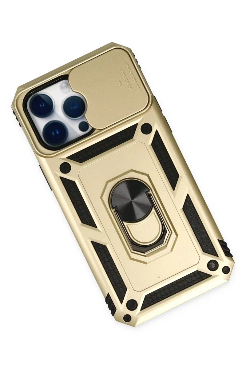 Apple iPhone 14 Pro Max Kılıf Pars Lens Yüzüklü Silikon - Gold görsel 3