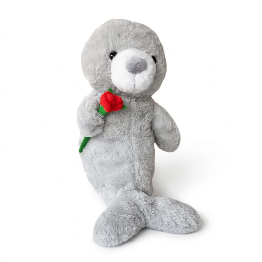 PL50252 40 Cm Fok Gül Tutan Peluş Fok Oyuncak görsel 2
