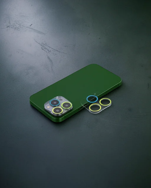Apple İphone 12 Pro Max Renkli Kamera Lens Koruma Cam - Yeşil-sarı