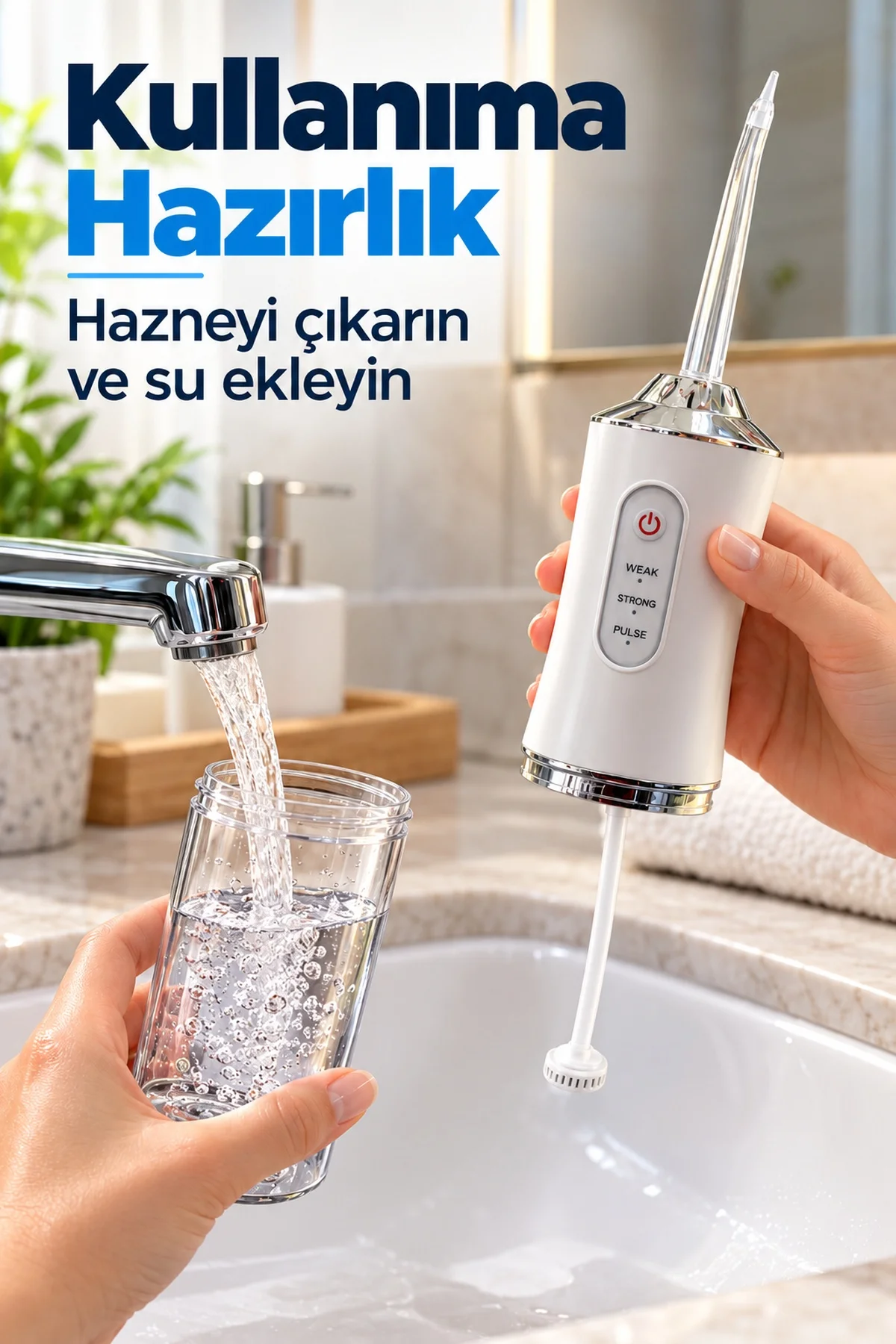 Şarj Edilebilir Ağız Duşu Üç Modlu Şeffaf Hazneli görsel 6