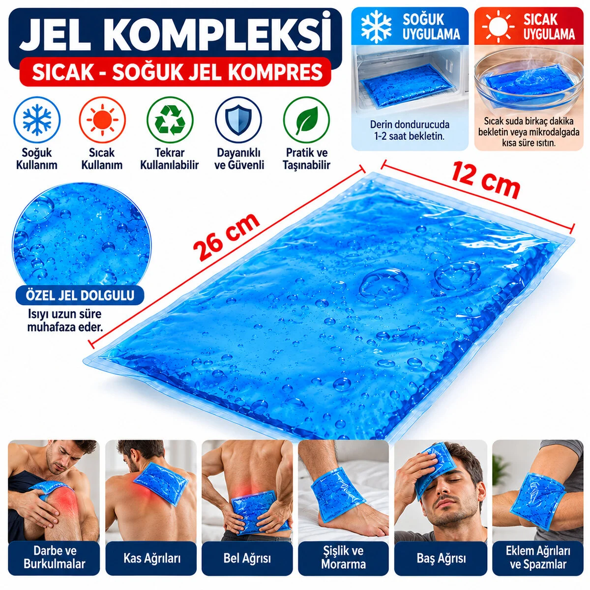 60 Adet Sıcak - Soğuk Jel Kompres - Buz Termojel 13X26CM görsel 2