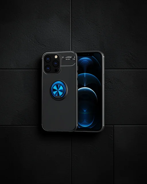 Apple İphone 13 Pro Max Kılıf Range Yüzüklü Silikon - Siyah-mavi