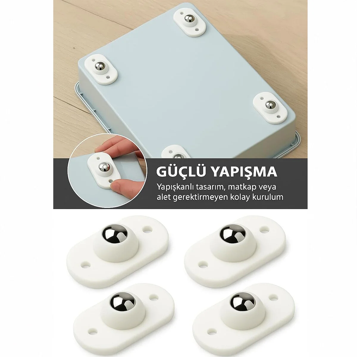 Kartelalı 4PCS Tek Bilya Tekerlekli Mobilya Eşya Taşıma Aparatı 360° 8KG Taşıma Kapasite görsel 2