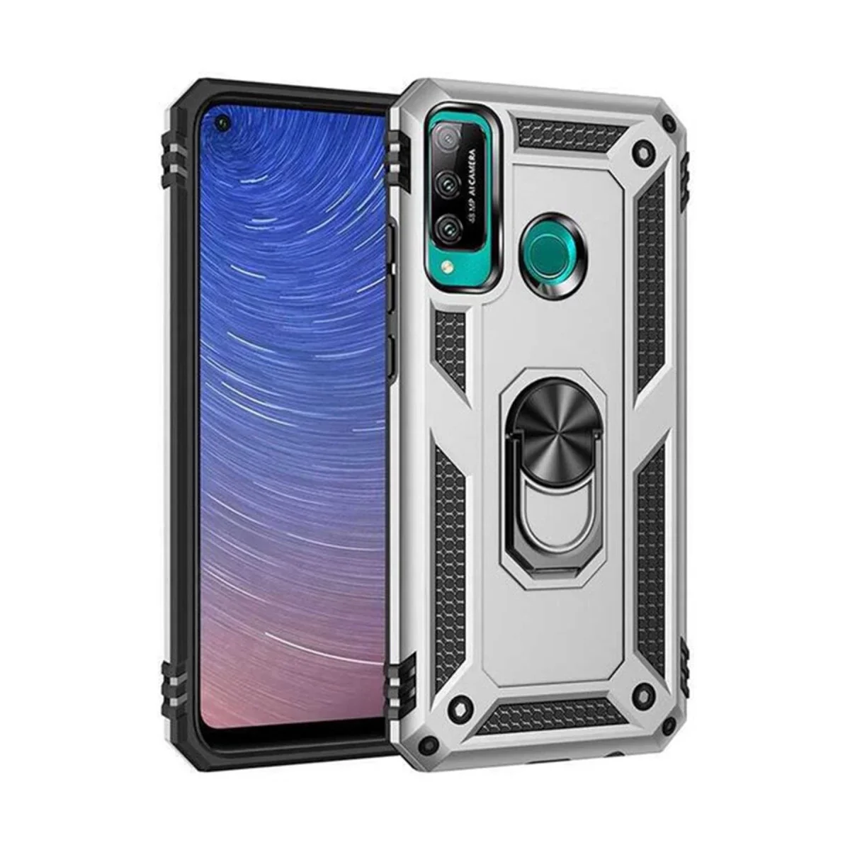 Huawei P40 Lite E Kılıf Sofya Yüzüklü Silikon Kapak - Gümüş görsel 3